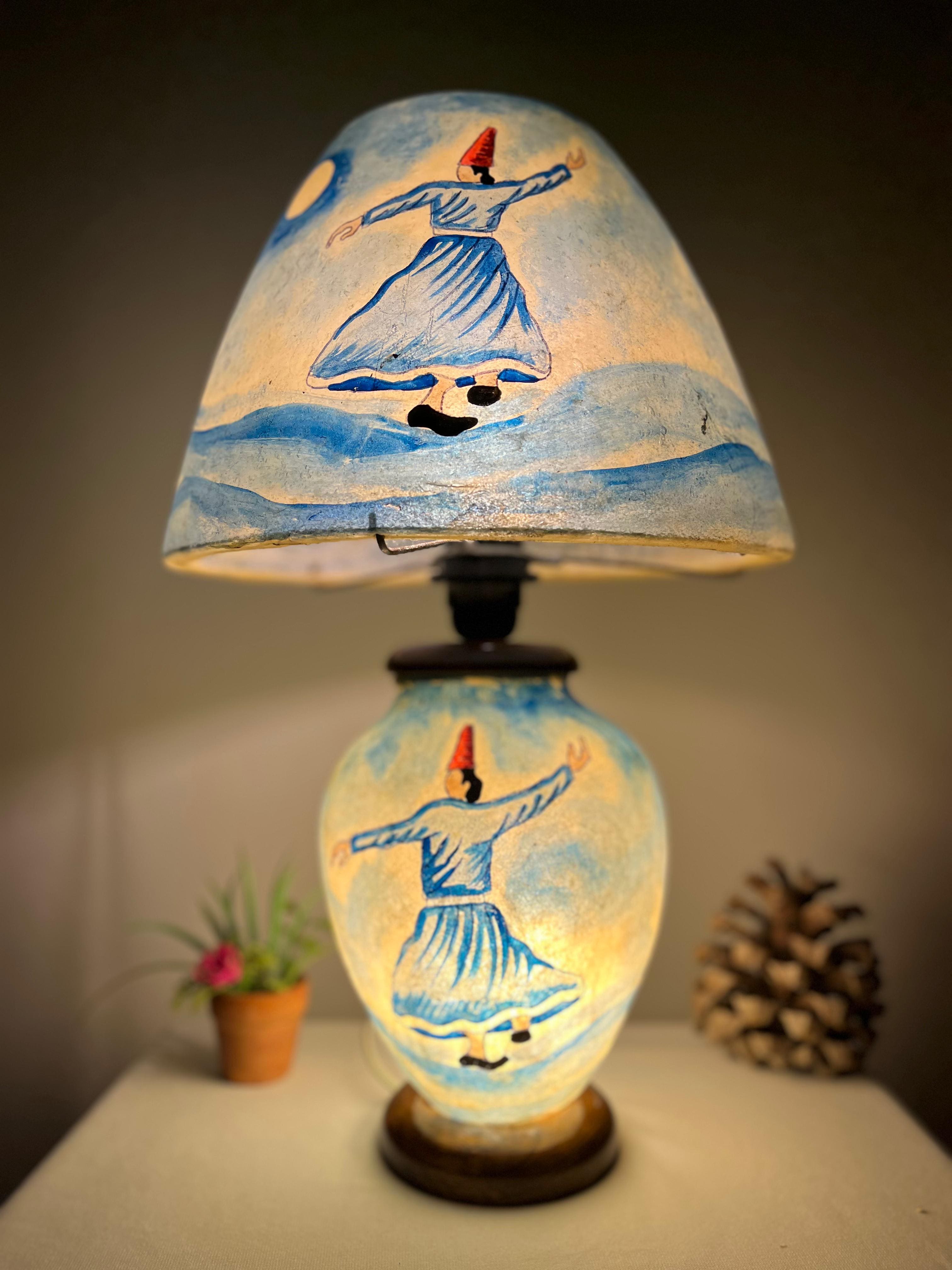 Handcrafted Side Table Camel Skin Lamp-Sufi Style