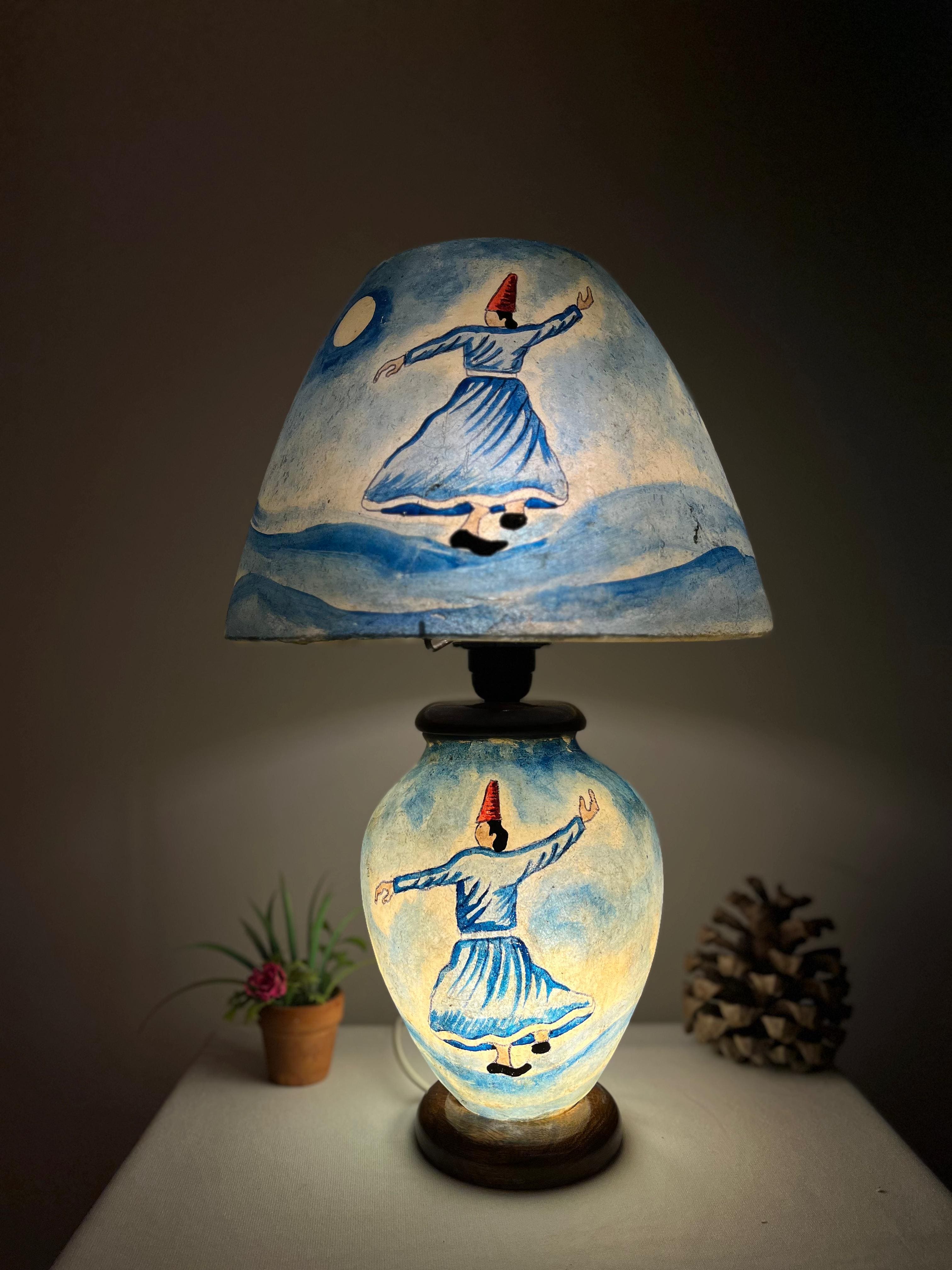 Handcrafted Side Table Camel Skin Lamp-Sufi Style