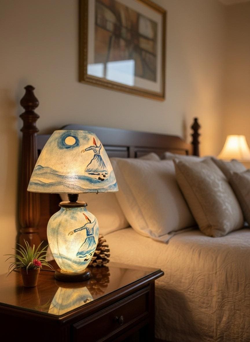 Handcrafted Side Table Camel Skin Lamp-Sufi Style