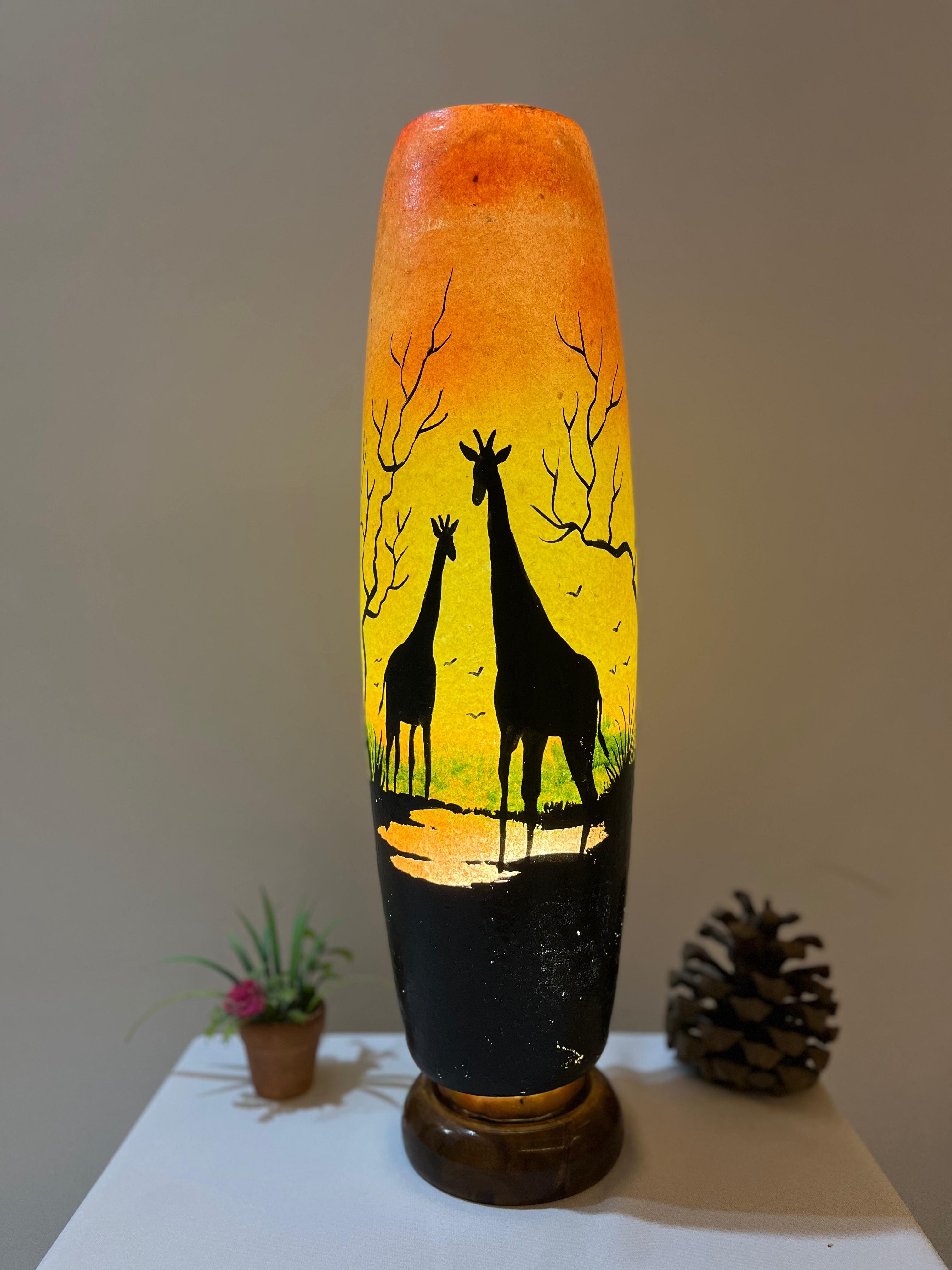 Handmade Camel Skin Table Lamp - Bottle Shape African Safari Design | Traditional Multan Naqashi Art | 12" 16" 21" Sizes
