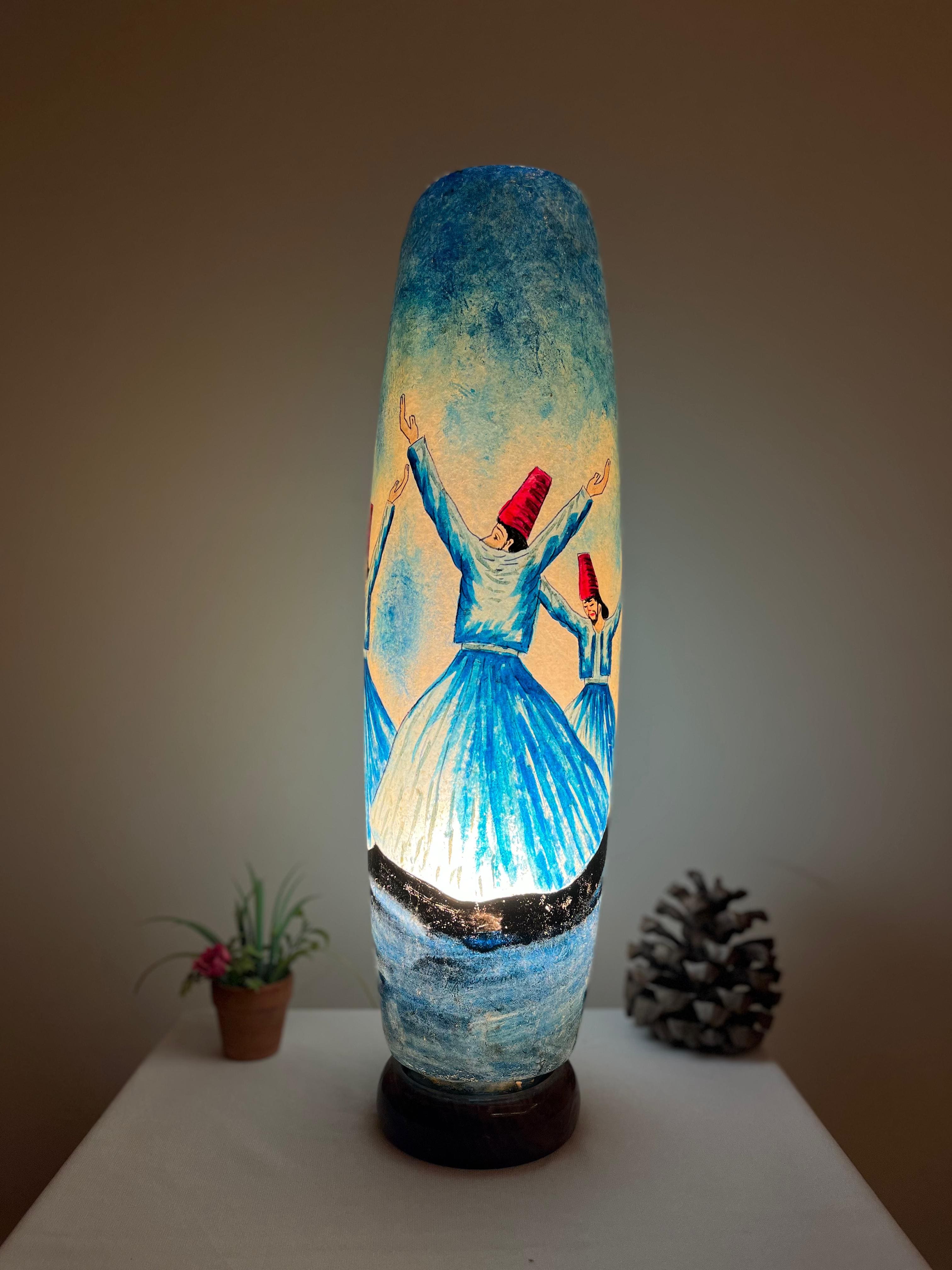 Handmade Camel Skin Whirling Dervish Table Lamp - Traditional Turkish Ottoman Art Side Lamp | 12", 16", 21" Sizes