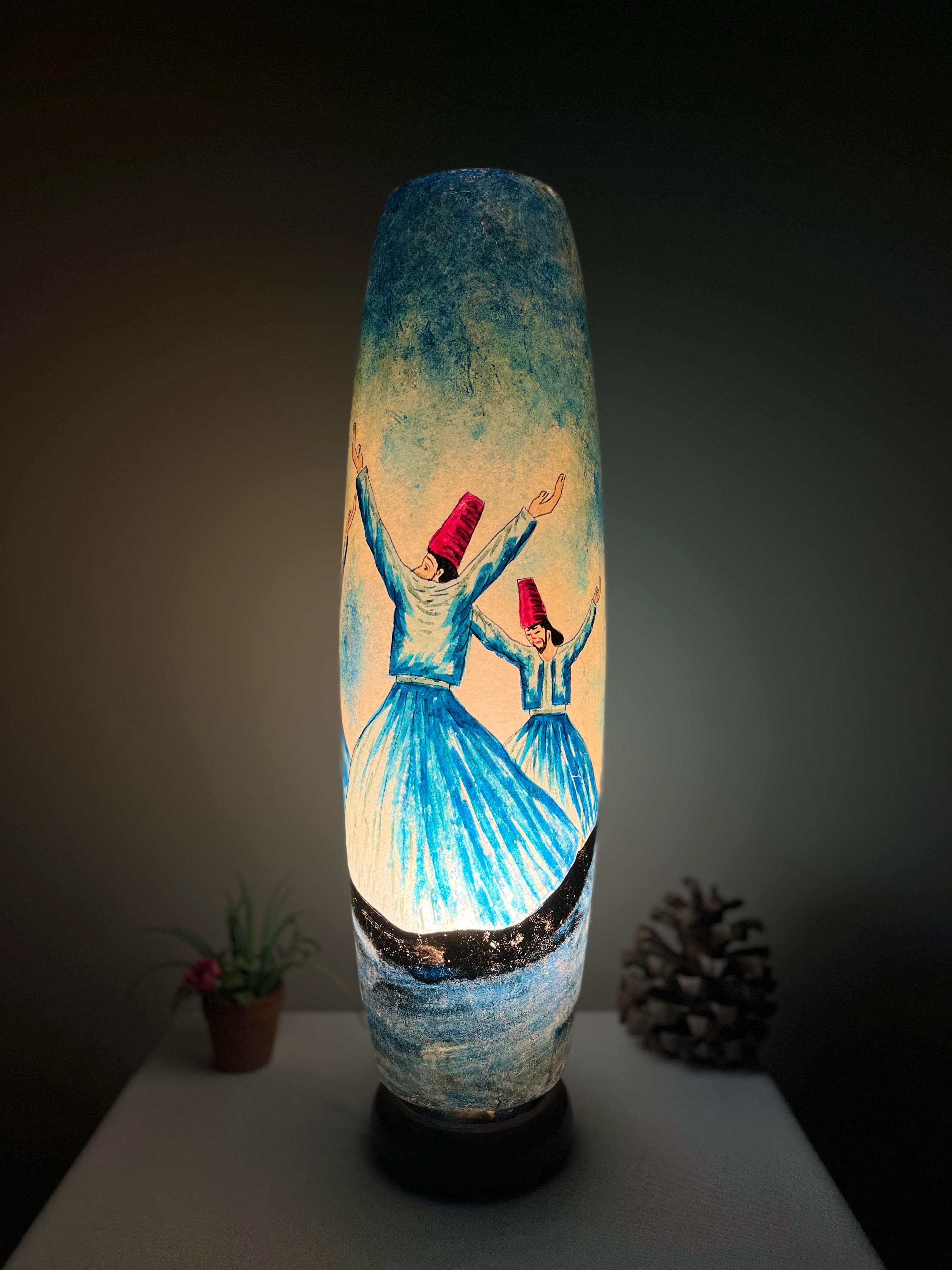 Handmade Camel Skin Whirling Dervish Table Lamp - Traditional Turkish Ottoman Art Side Lamp | 12", 16", 21" Sizes