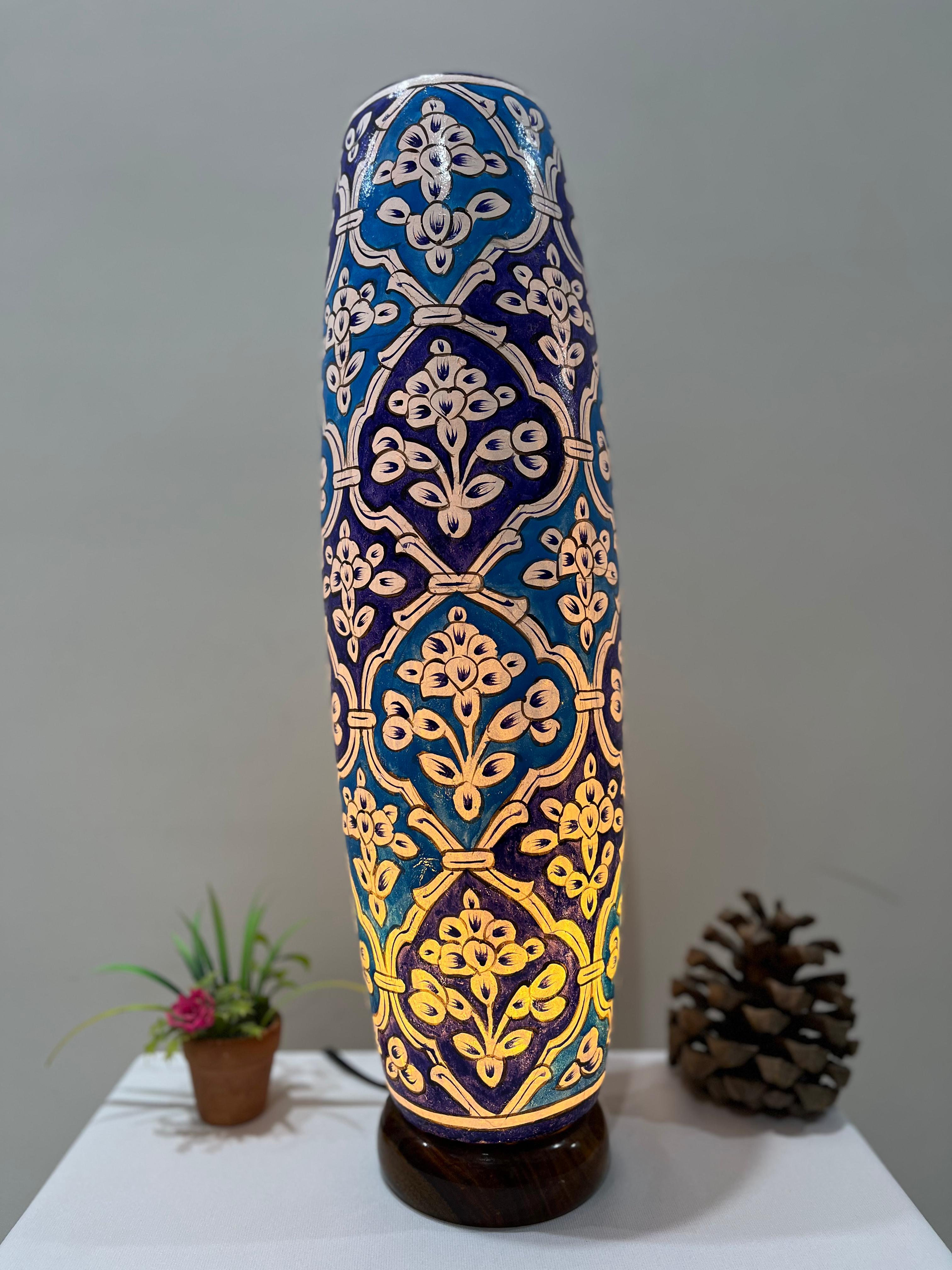 Handcrafted Camel Skin Bottle Lamp - Ornate Moroccan Style Table Lamp with Intricate Floral Patterns | Available in 12", 16" & 21" Sizes