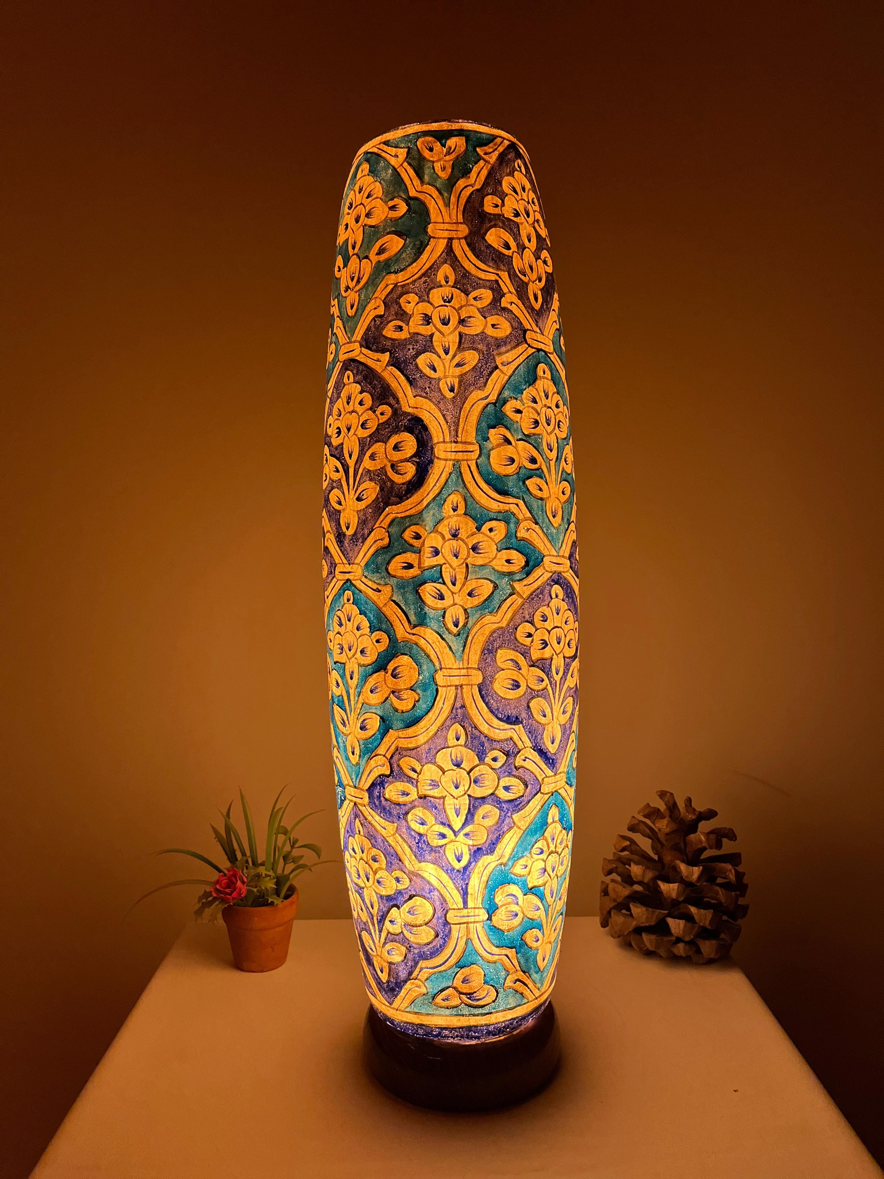 Handcrafted Camel Skin Bottle Lamp - Ornate Moroccan Style Table Lamp with Intricate Floral Patterns | Available in 12", 16" & 21" Sizes