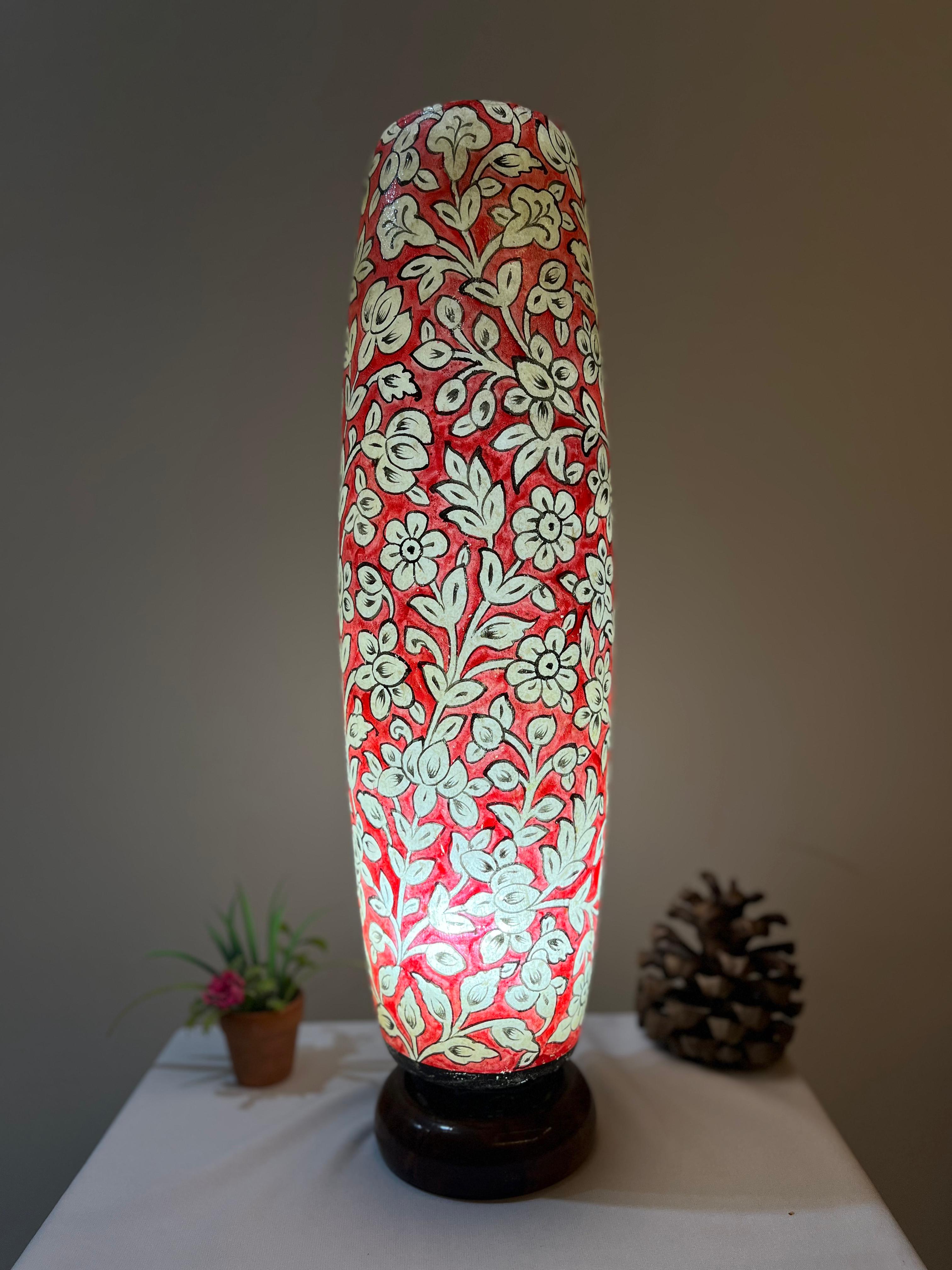 Handmade Camel Skin Table Lamp - Bottle Shape Decorative Lamp with Floral Design | 12", 16", 21" Sizes