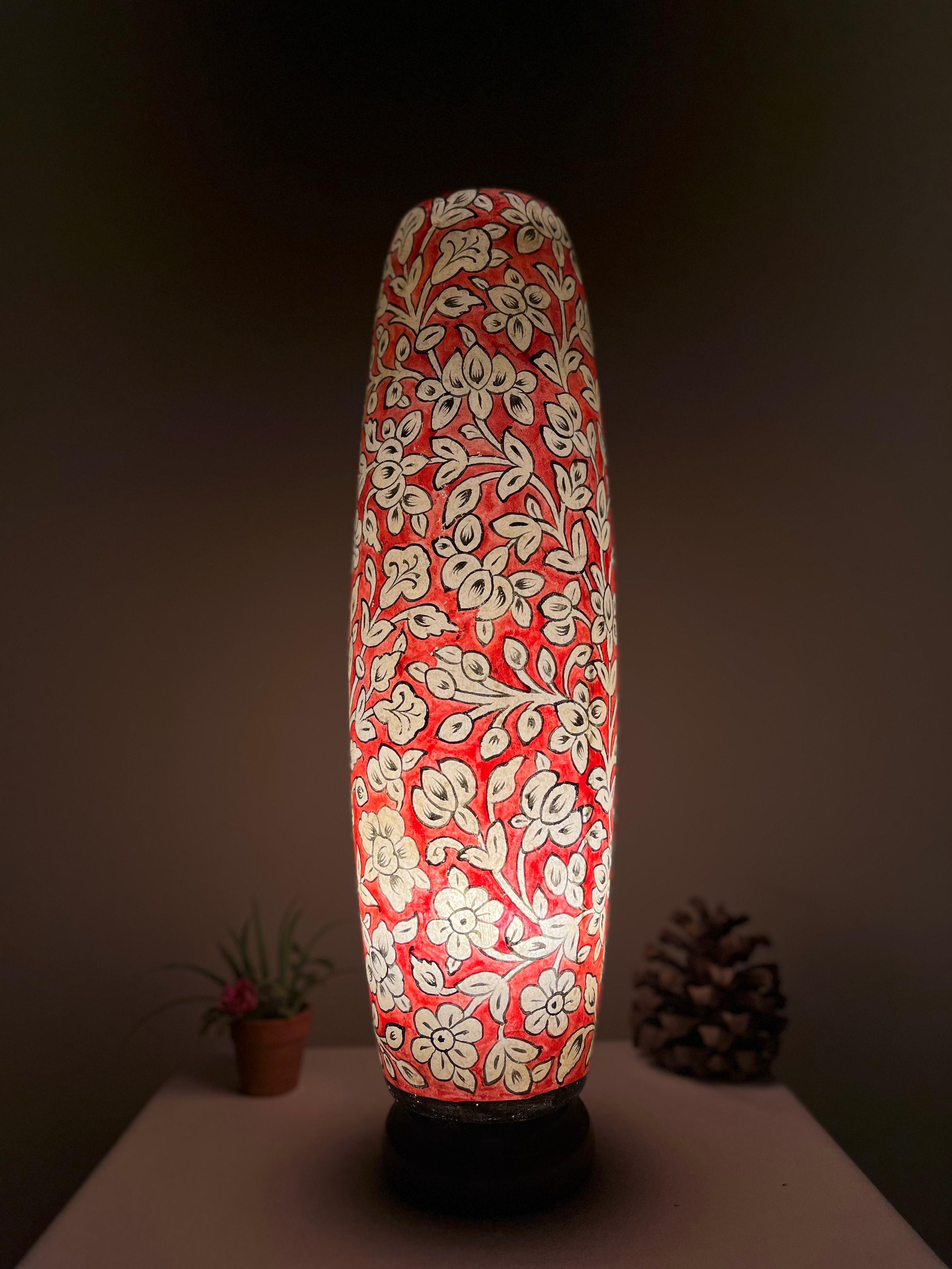 Handmade Camel Skin Table Lamp - Bottle Shape Decorative Lamp with Floral Design | 12", 16", 21" Sizes