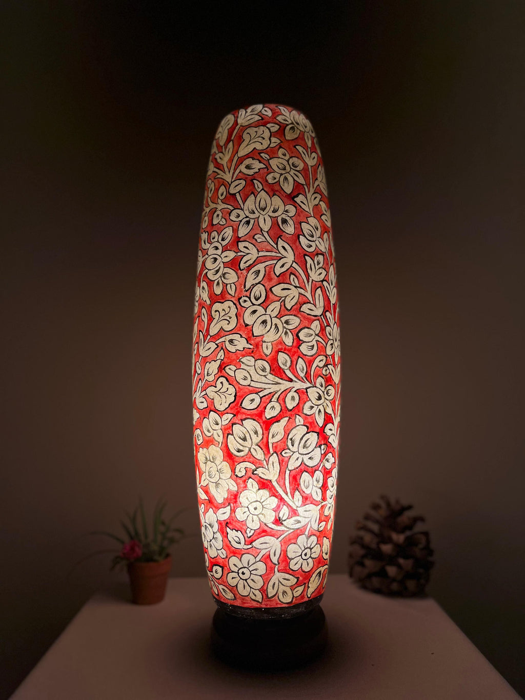Handmade Camel Skin Table Lamp - Bottle Shape Decorative Lamp with Floral Design | 12", 16", 21" Sizes
