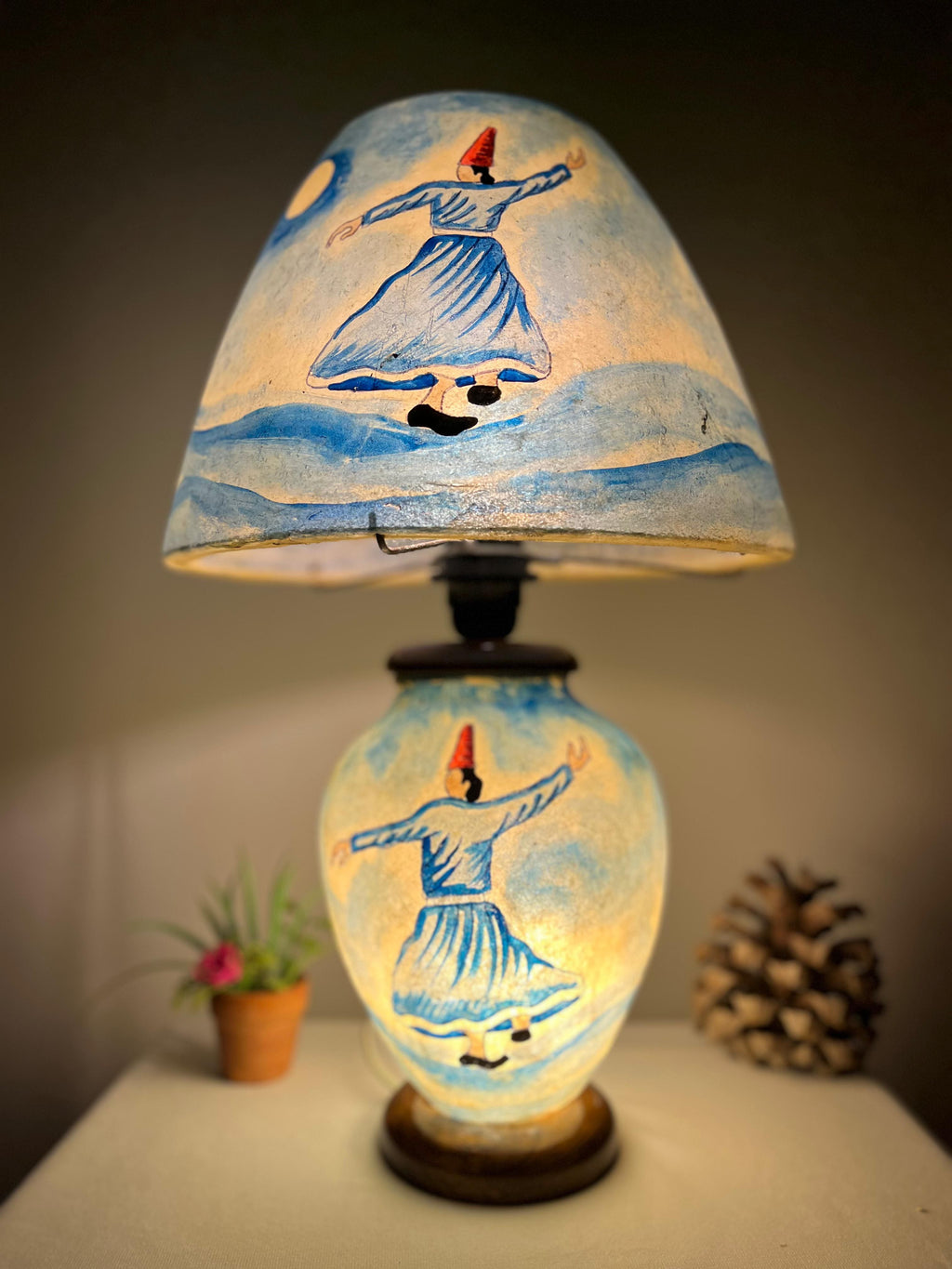 Handcrafted Side Table Camel Skin Lamp-Sufi Style