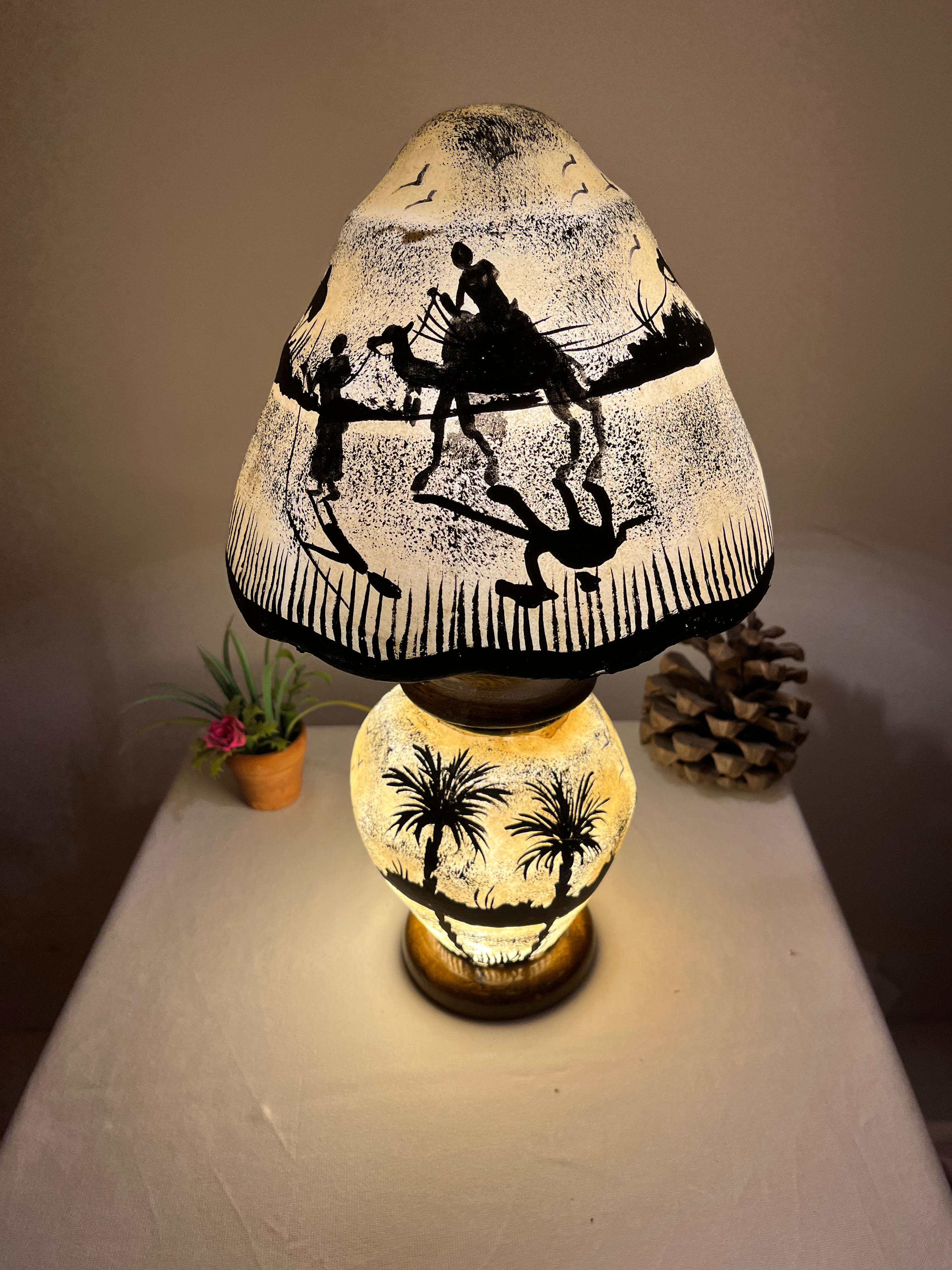 Authentic Handmade Side Table Camel Skin Lamp - Desert Palm Tree Design | Available in 12", 16", 21", 24" Sizes