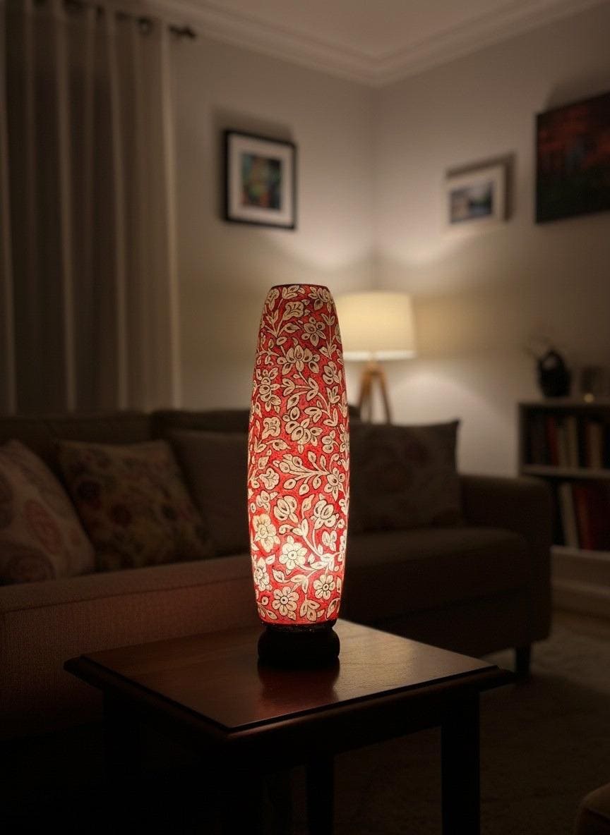 Handmade Camel Skin Table Lamp - Bottle Shape Decorative Lamp with Floral Design | 12", 16", 21" Sizes